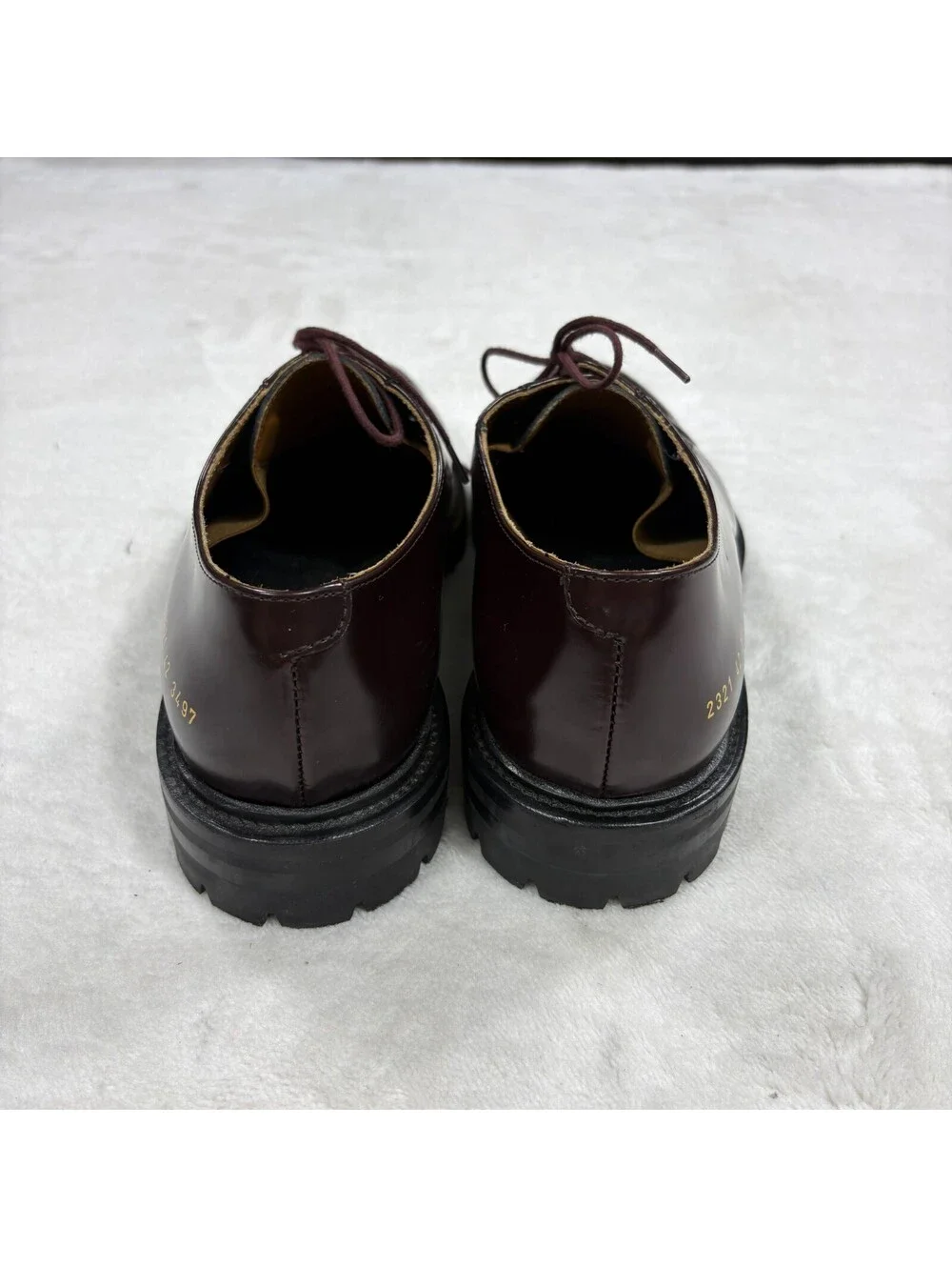 Common Projects 2321 EU 42 Burgundy Leather Derby Lug Sole Shoes Made Italy